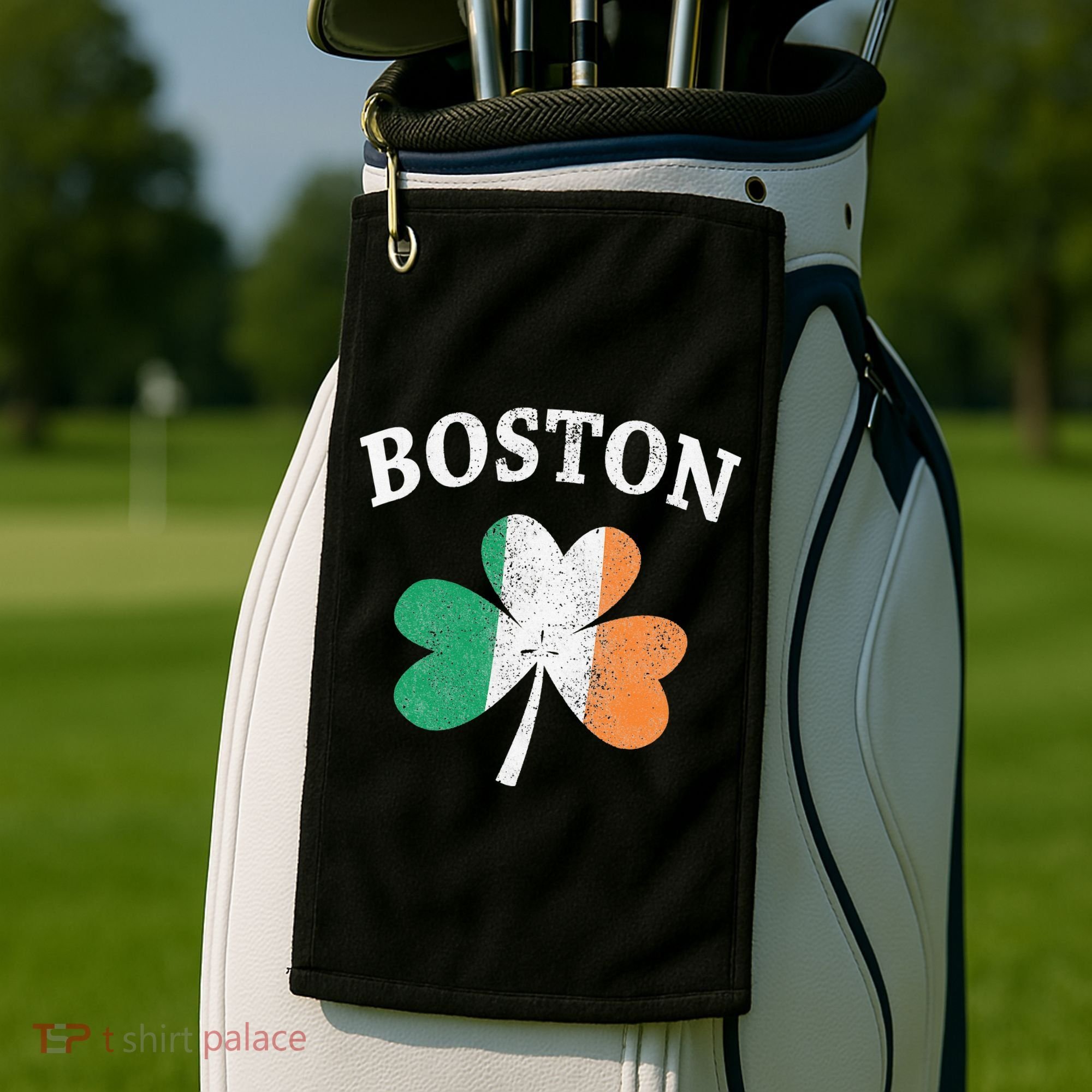 Boston Irish Flag Shamrock I St. Patrick's Day Gift Golf Towel