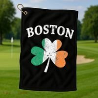 Boston Irish Flag Shamrock I St. Patrick's Day Gift Golf Towel thumb 1