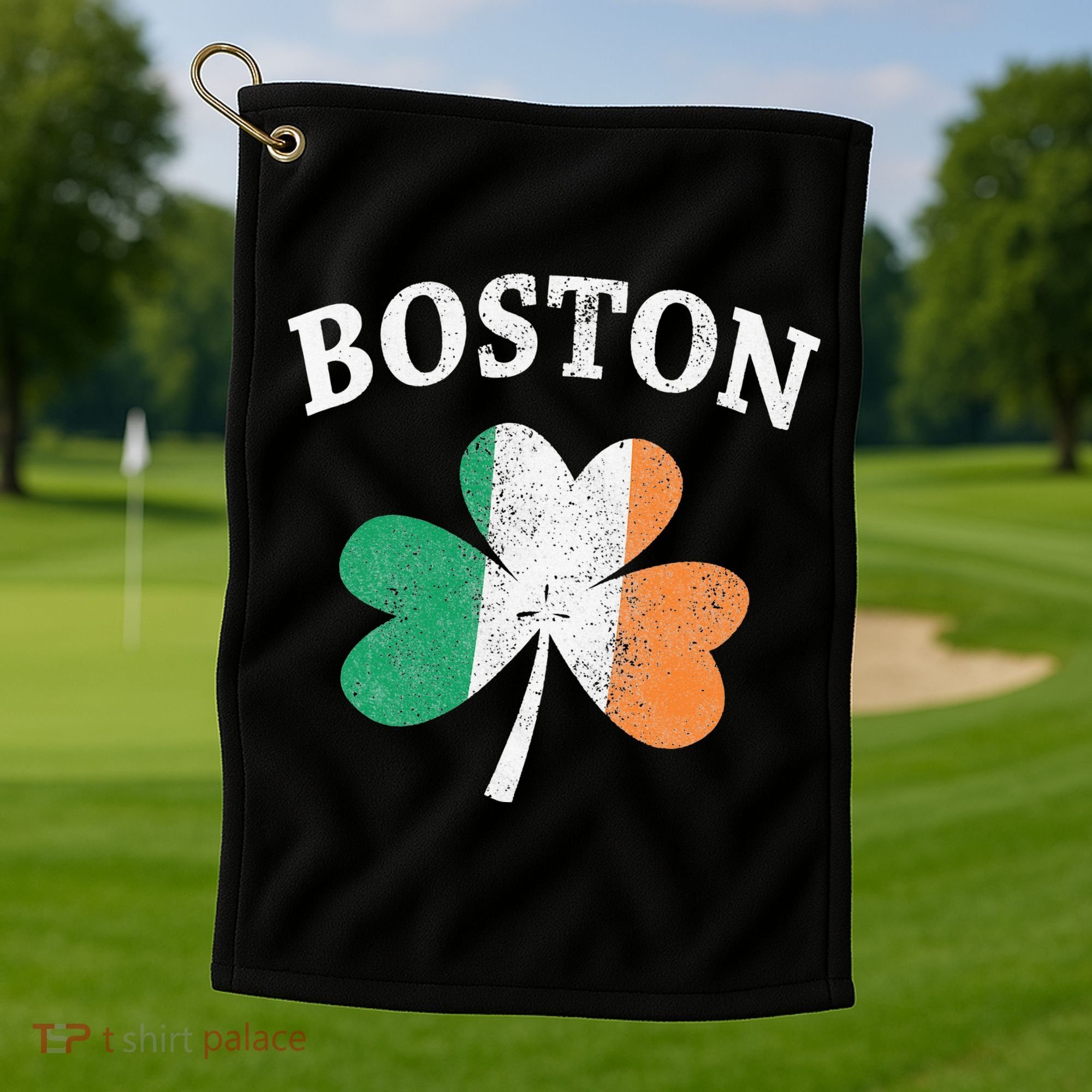 Boston Irish Flag Shamrock I St. Patrick's Day Gift Golf Towel