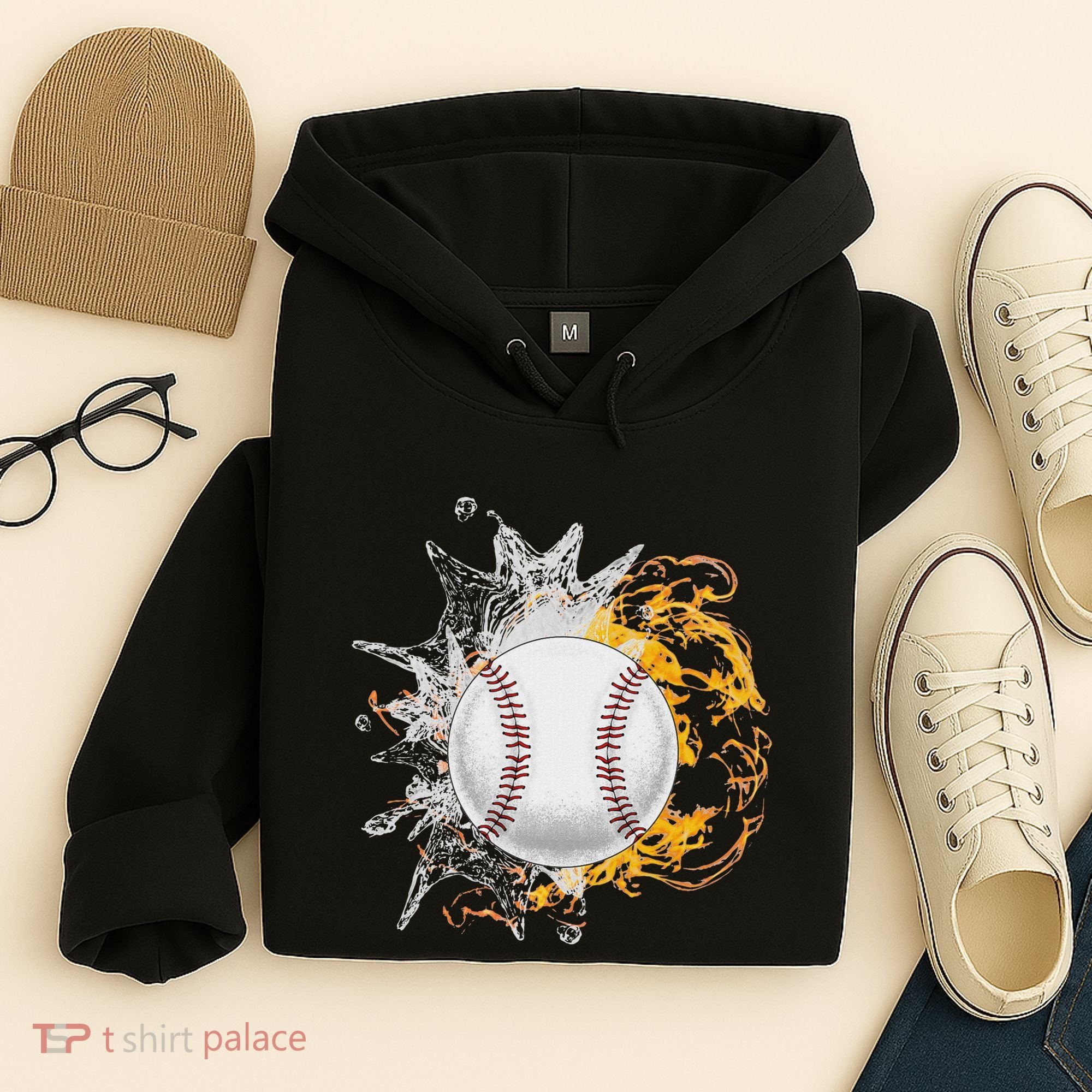 Baseball Ice Flame Fire Cool Sports Pitcher Catcher Gift Hoodie