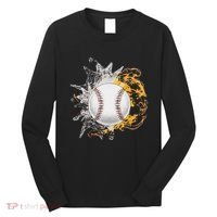 Baseball Ice Flame Fire Cool Sports Pitcher Catcher Gift Long Sleeve Shirt thumb 0
