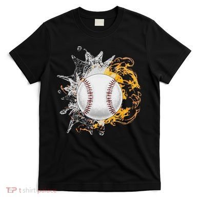 Baseball Ice Flame Fire Cool Sports Pitcher Catcher Gift T-Shirt