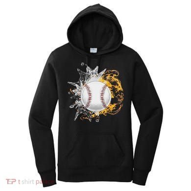 Baseball Ice Flame Fire Cool Sports Pitcher Catcher Gift Women's Hoodie