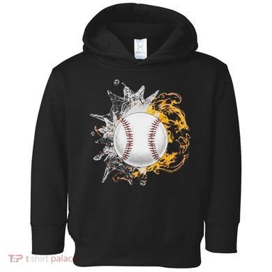 Baseball Ice Flame Fire Cool Sports Pitcher Catcher Gift Toddler Hoodie