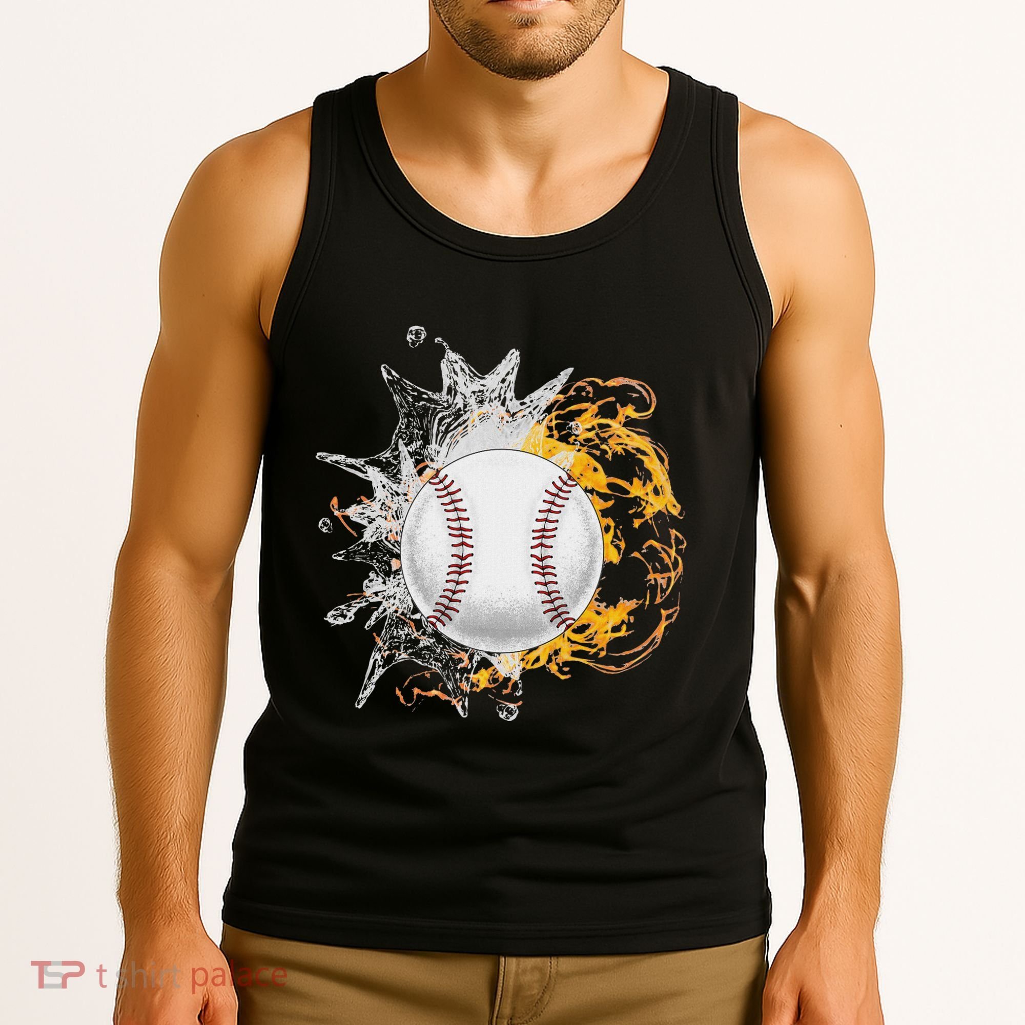 Baseball Ice Flame Fire Cool Sports Pitcher Catcher Gift Tank Top