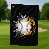 Baseball Ice Flame Fire Cool Sports Pitcher Catcher Gift Golf Towel thumb 1