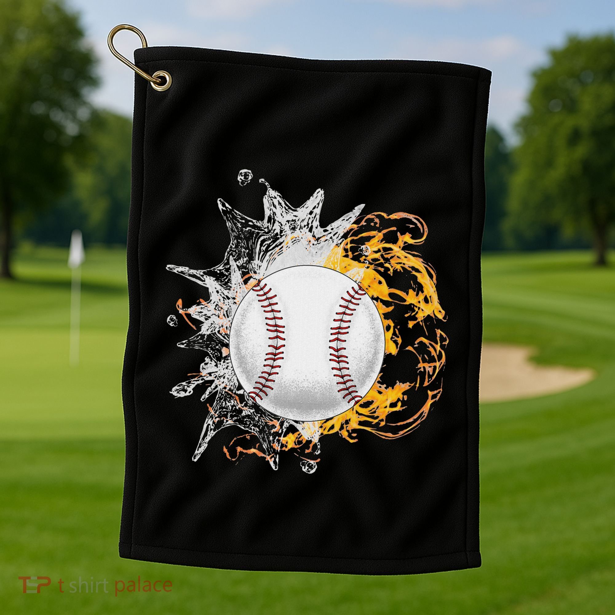 Baseball Ice Flame Fire Cool Sports Pitcher Catcher Gift Golf Towel