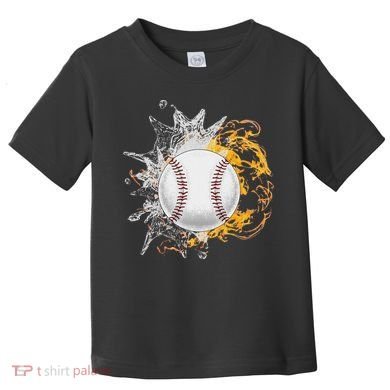 Baseball Ice Flame Fire Cool Sports Pitcher Catcher Gift Toddler T-Shirt