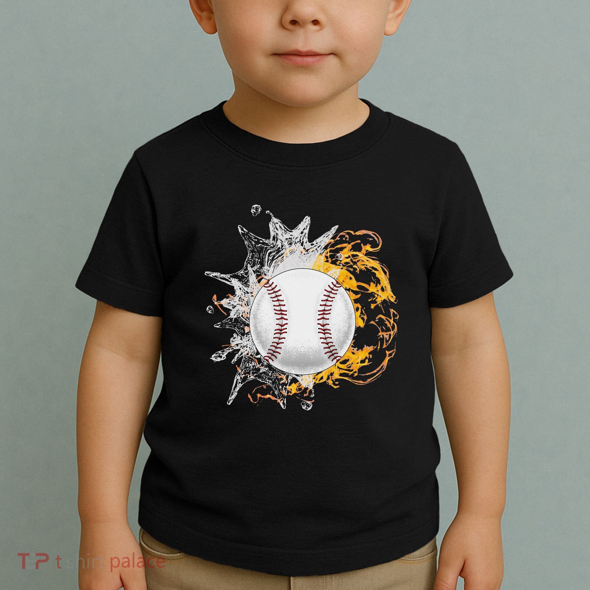 Baseball Ice Flame Fire Cool Sports Pitcher Catcher Gift Toddler T-Shirt