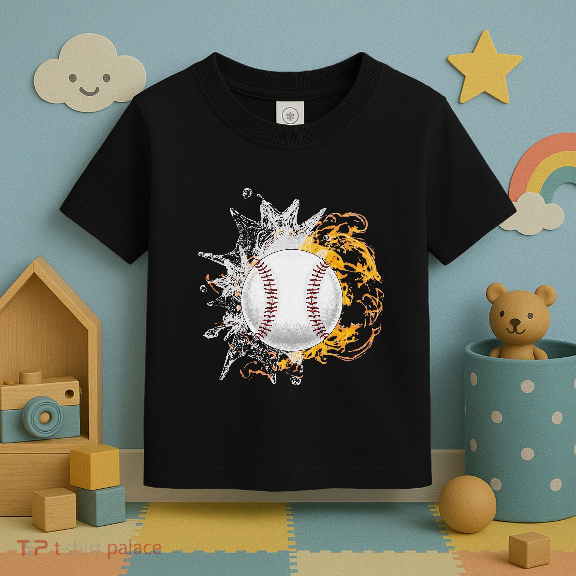 Baseball Ice Flame Fire Cool Sports Pitcher Catcher Gift Toddler T-Shirt