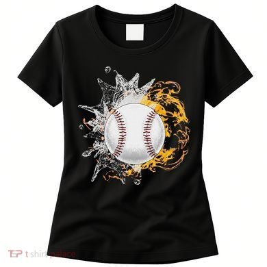 Baseball Ice Flame Fire Cool Sports Pitcher Catcher Gift Women's T-Shirt