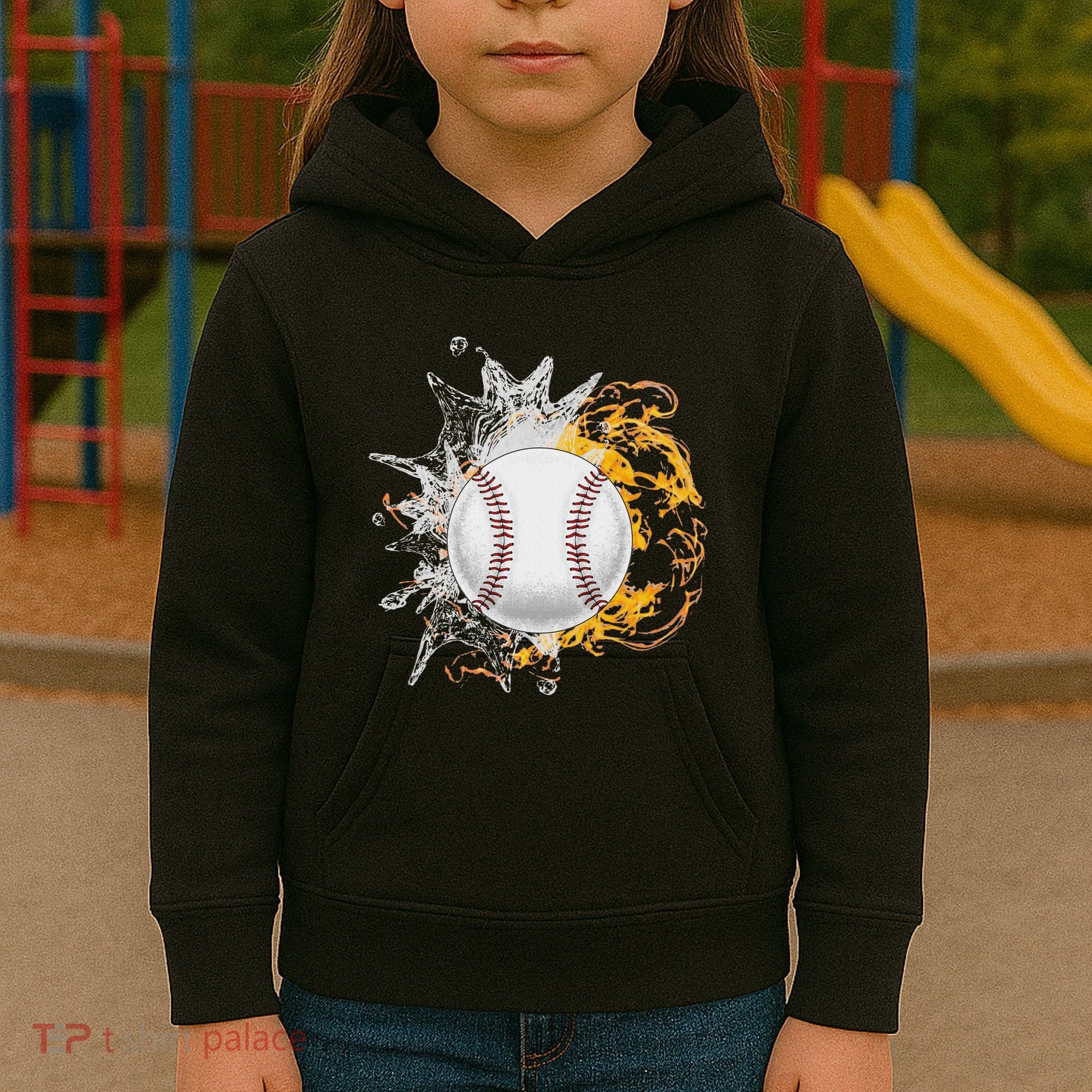 Baseball Ice Flame Fire Cool Sports Pitcher Catcher Gift Kids Hoodie