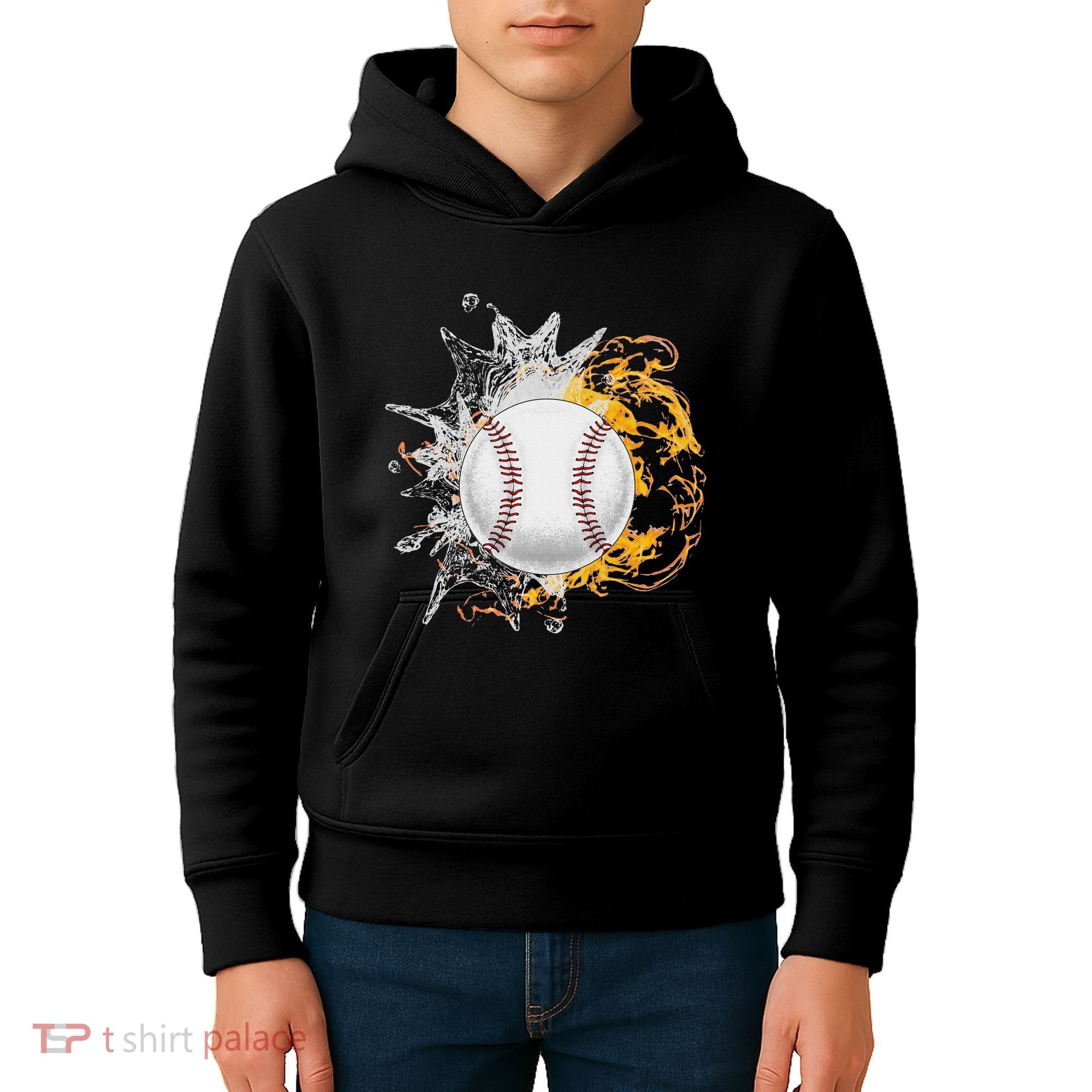Baseball Ice Flame Fire Cool Sports Pitcher Catcher Gift Kids Hoodie