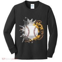 Baseball Ice Flame Fire Cool Sports Pitcher Catcher Gift Kids Long Sleeve Shirt thumb 0