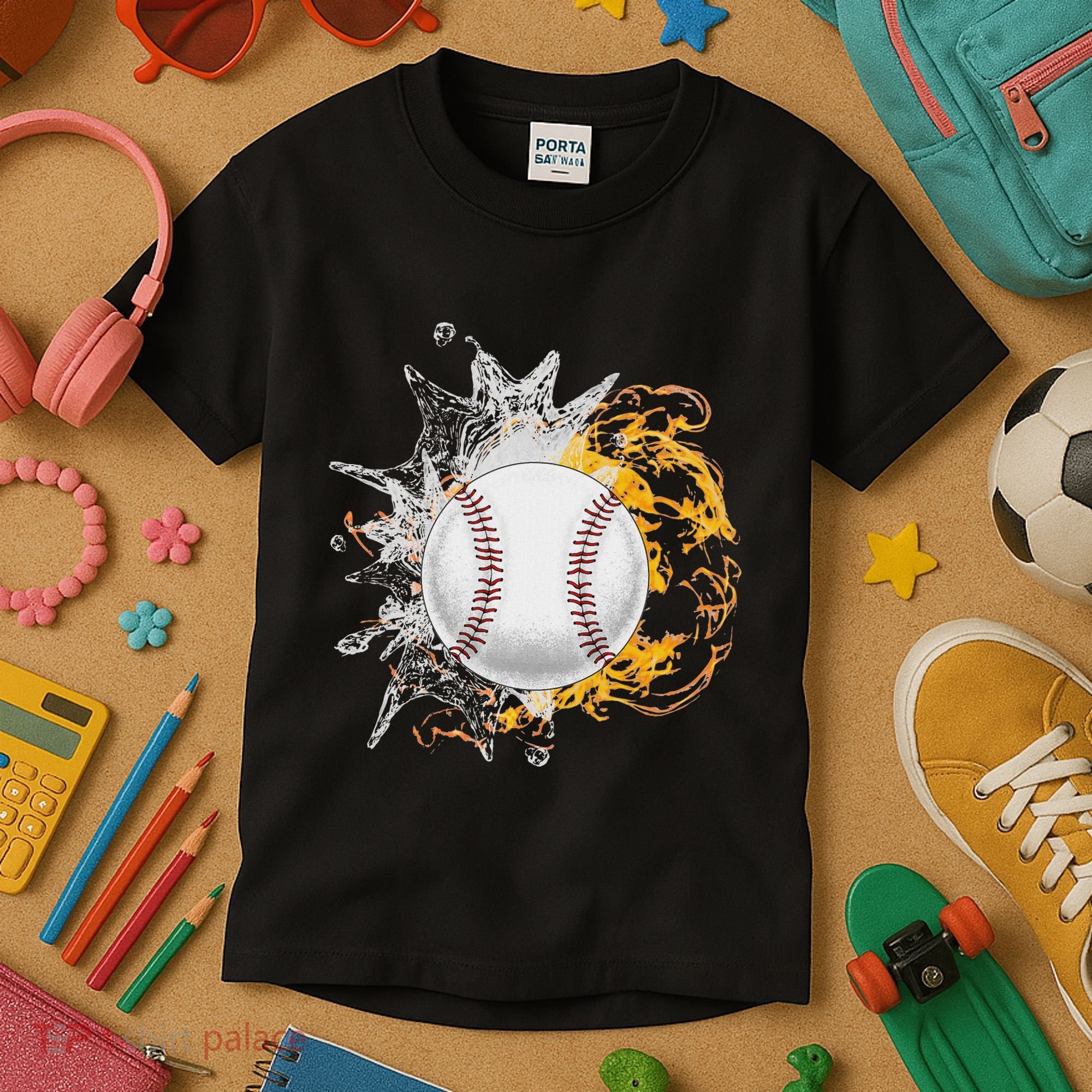 Baseball Ice Flame Fire Cool Sports Pitcher Catcher Gift Kids T-Shirt