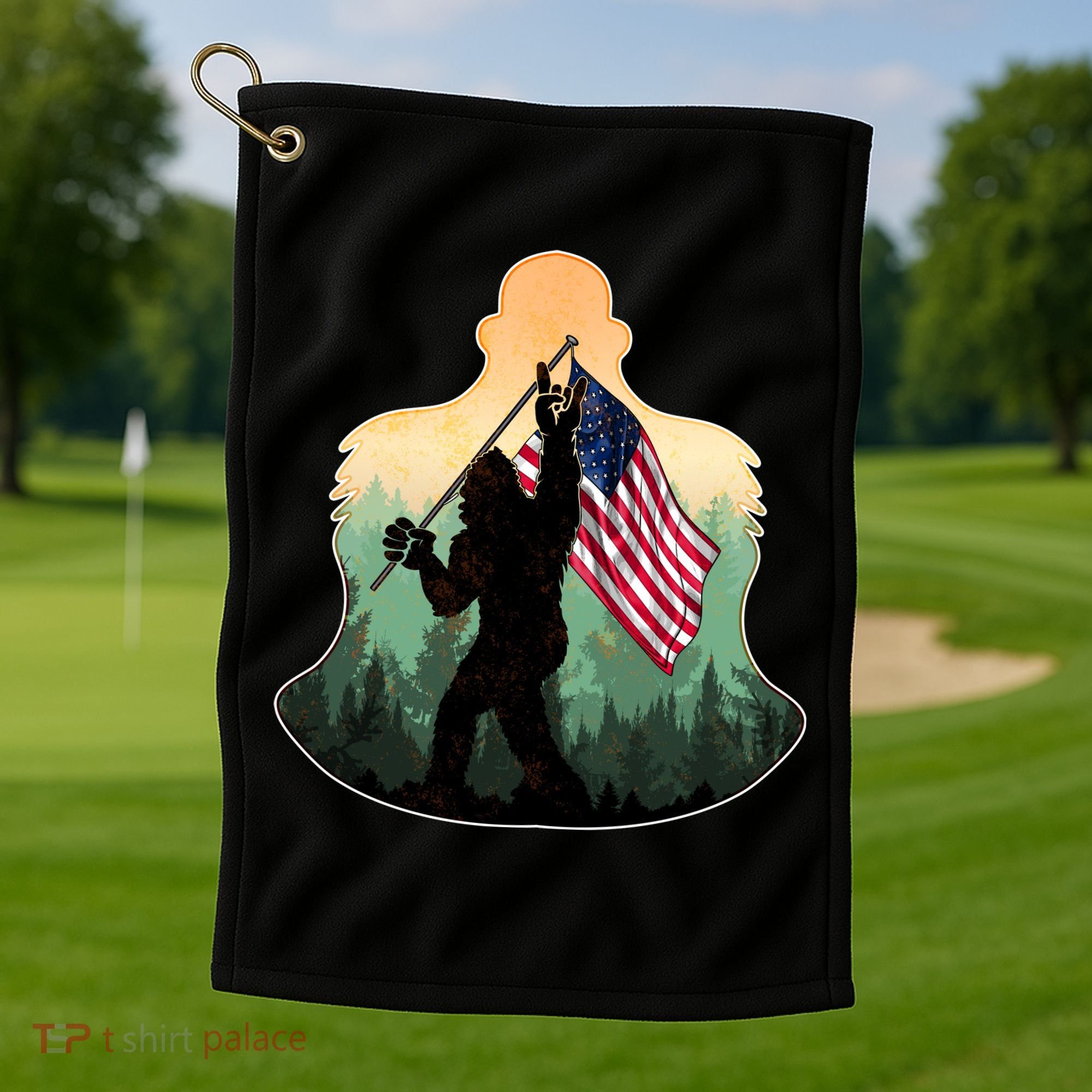 Big Foot American Flag Golf Towel
