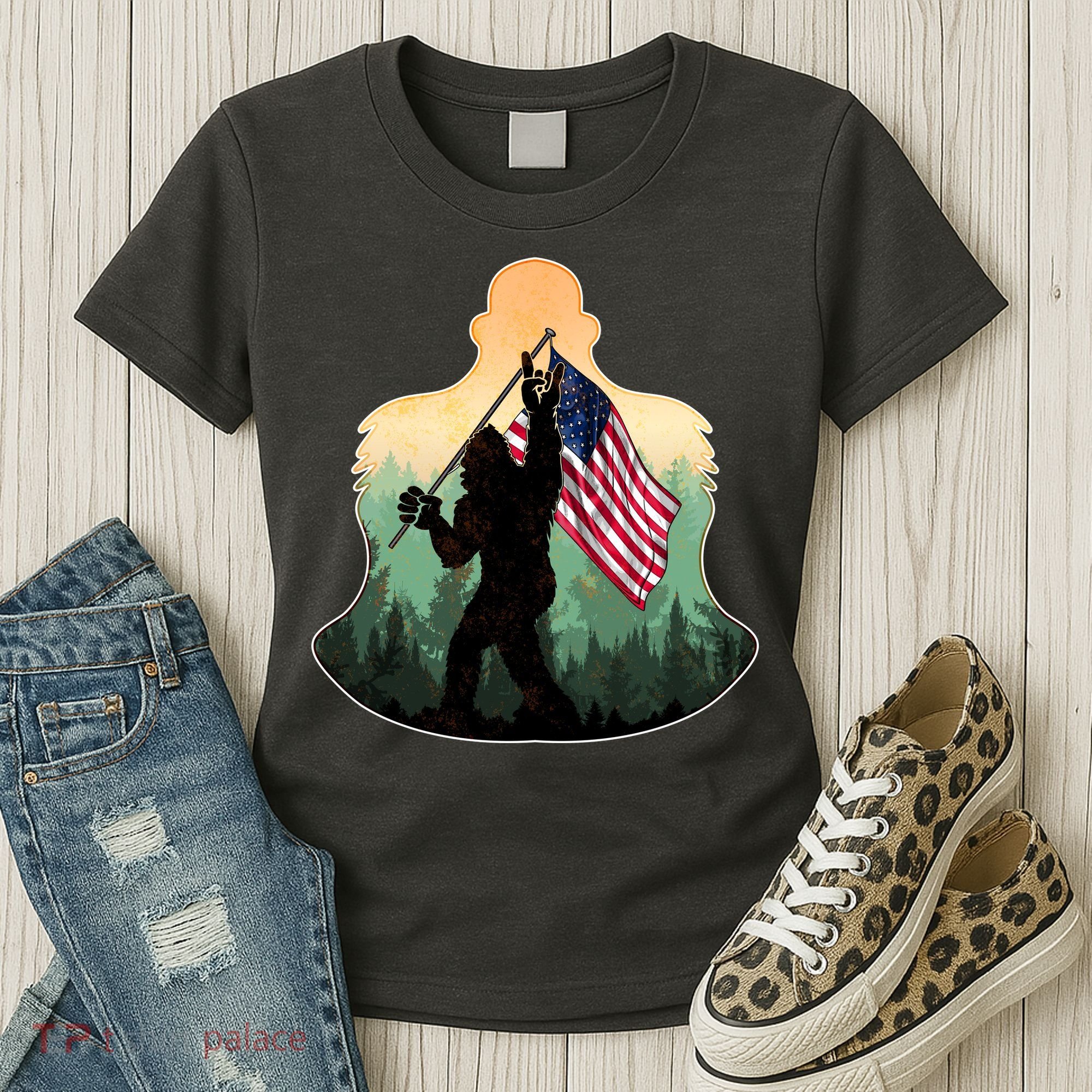 Big Foot American Flag Women's T-Shirt