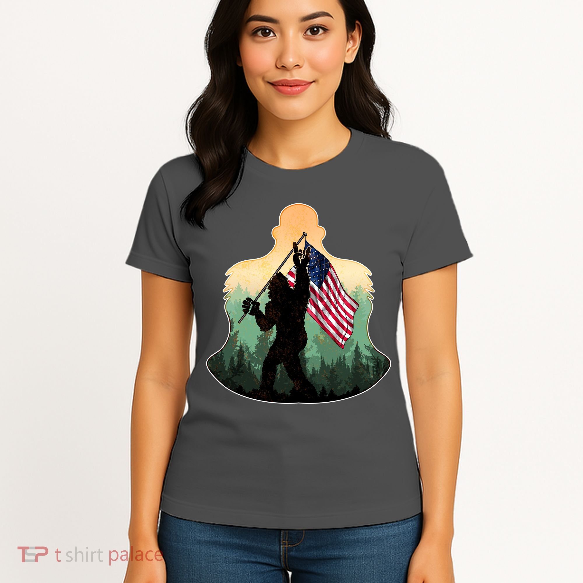 Big Foot American Flag Women's T-Shirt