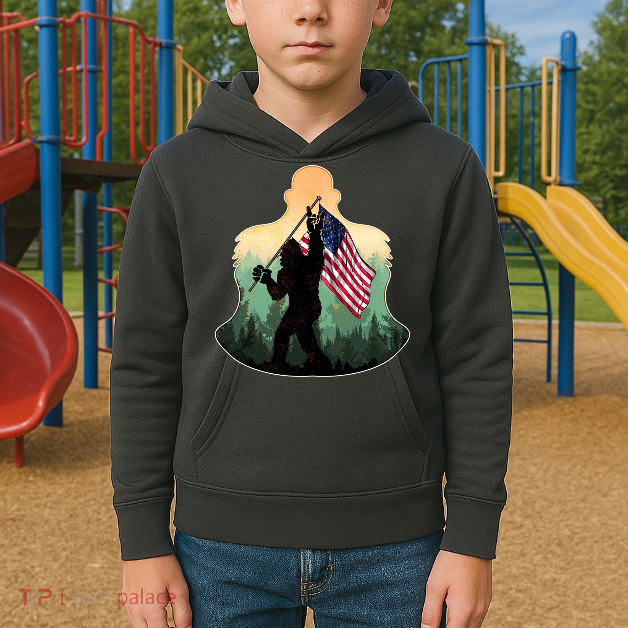 Big Foot American Flag Kids Hoodie