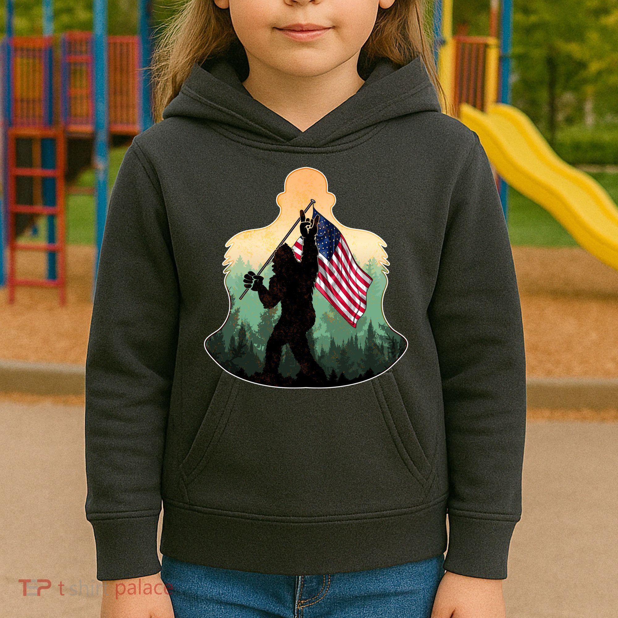 Big Foot American Flag Kids Hoodie