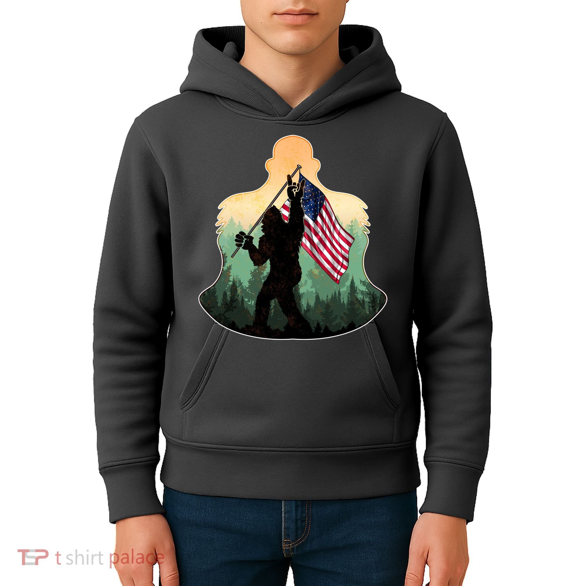 Big Foot American Flag Kids Hoodie