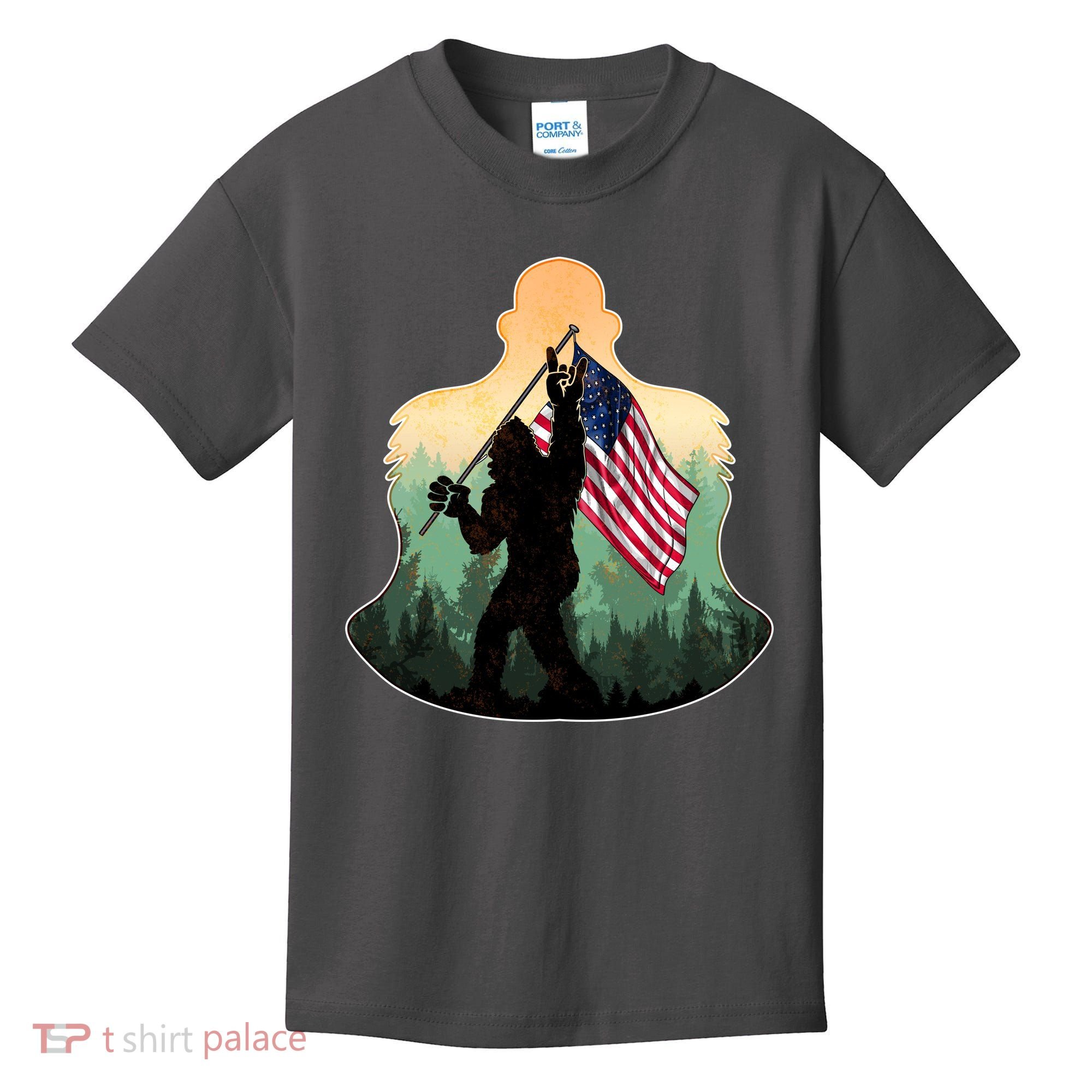 Big Foot American Flag Kids T-Shirt