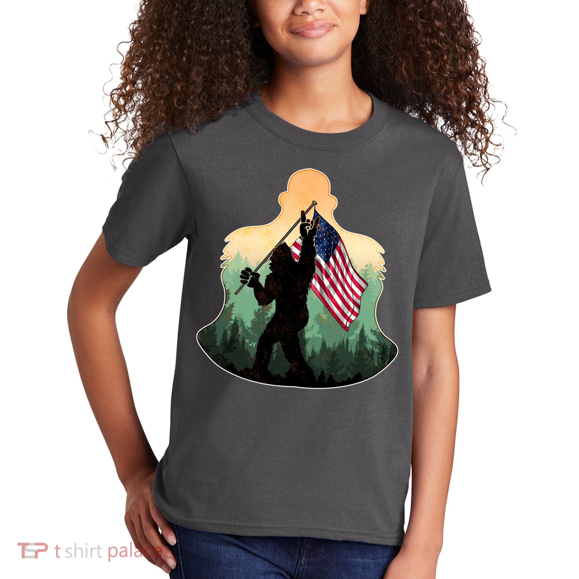 Big Foot American Flag Kids T-Shirt
