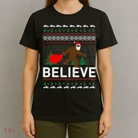 Big Foot Believe Ugly Christmas Sweater T-Shirt thumb 4