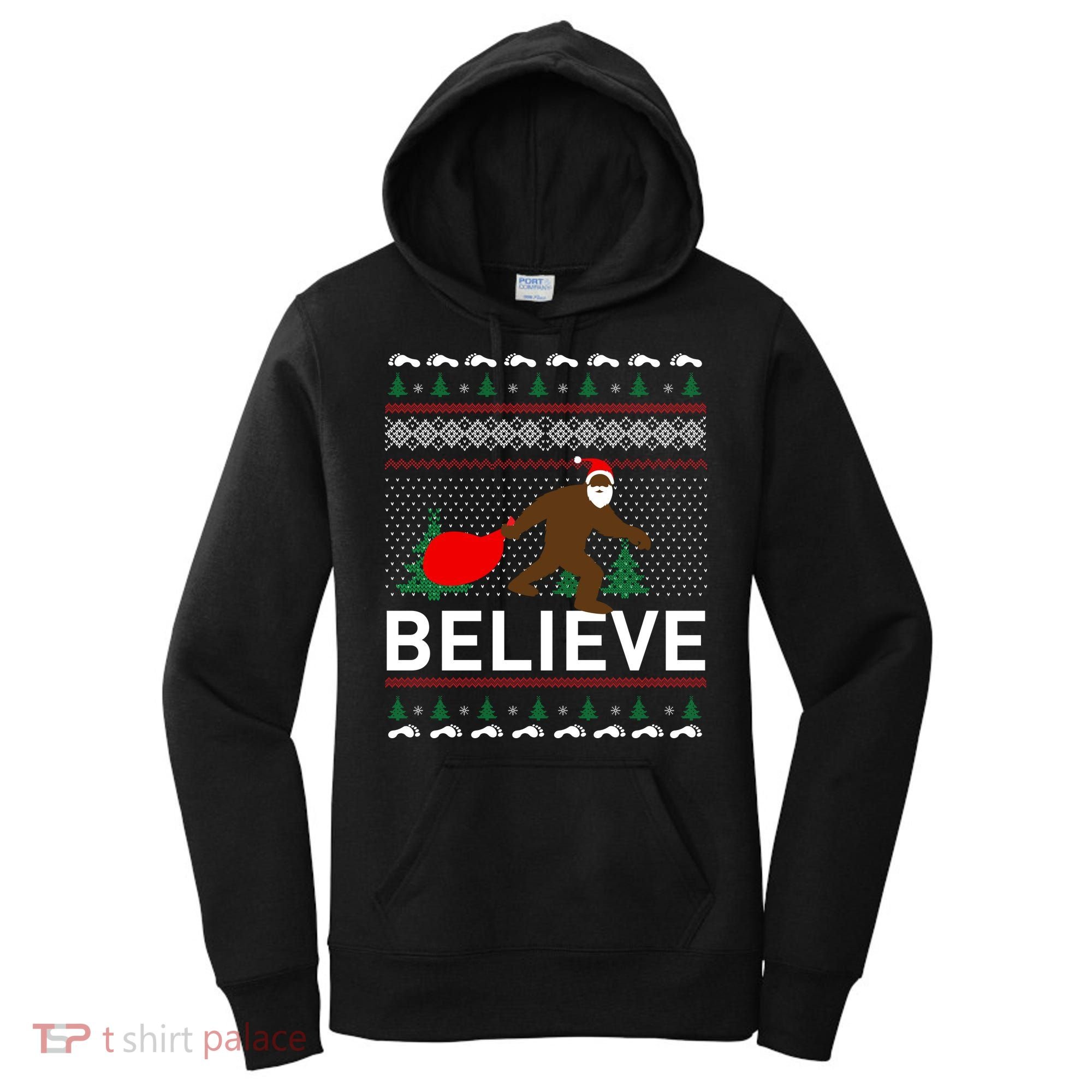 Big Foot Believe Ugly Christmas Sweater Women's Hoodie