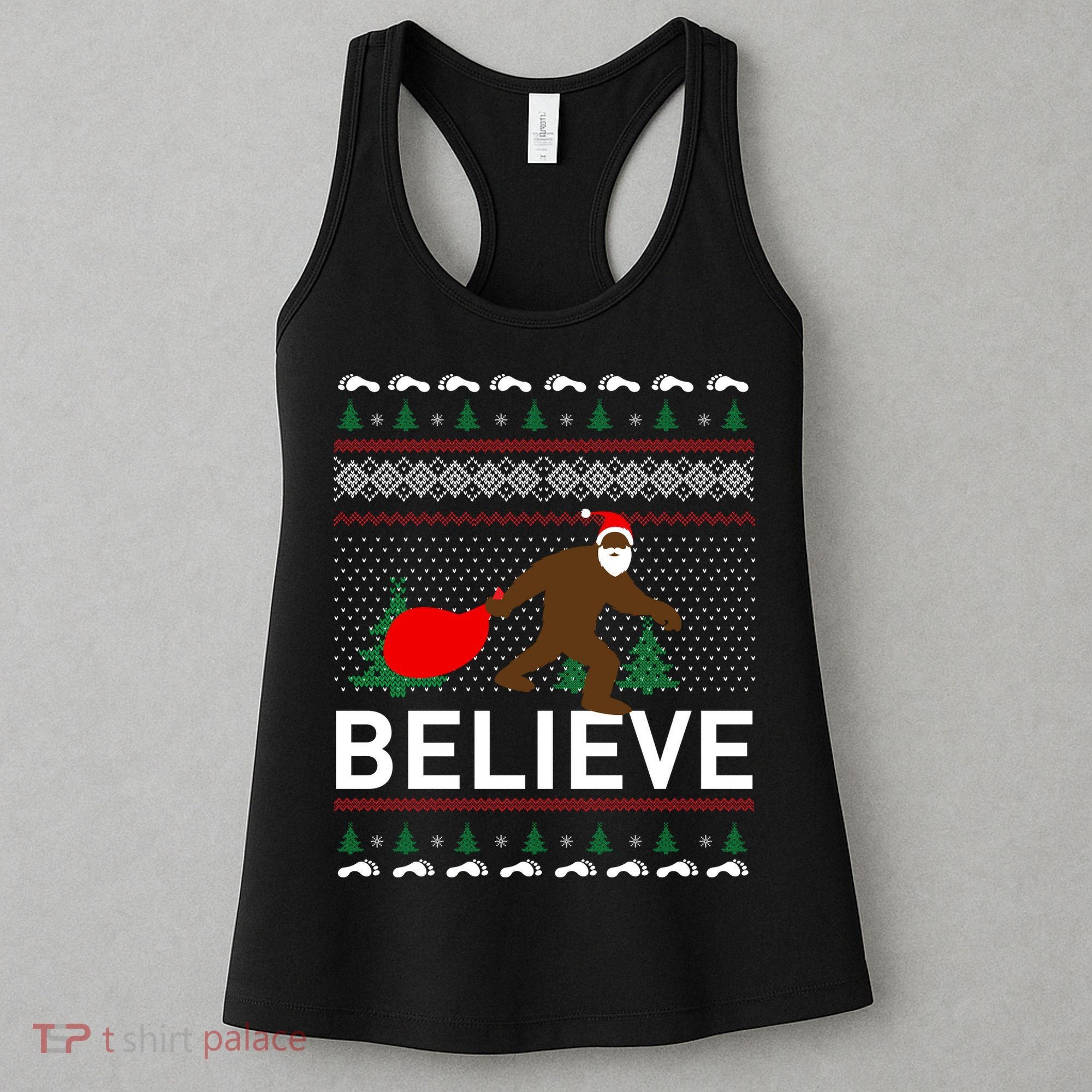 Big Foot Believe Ugly Christmas Sweater Women's Tank Top