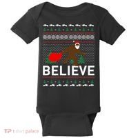 Big Foot Believe Ugly Christmas Sweater Baby Bodysuit thumb 0