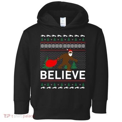 Big Foot Believe Ugly Christmas Sweater Toddler Hoodie