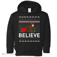 Big Foot Believe Ugly Christmas Sweater Toddler Hoodie thumb 0