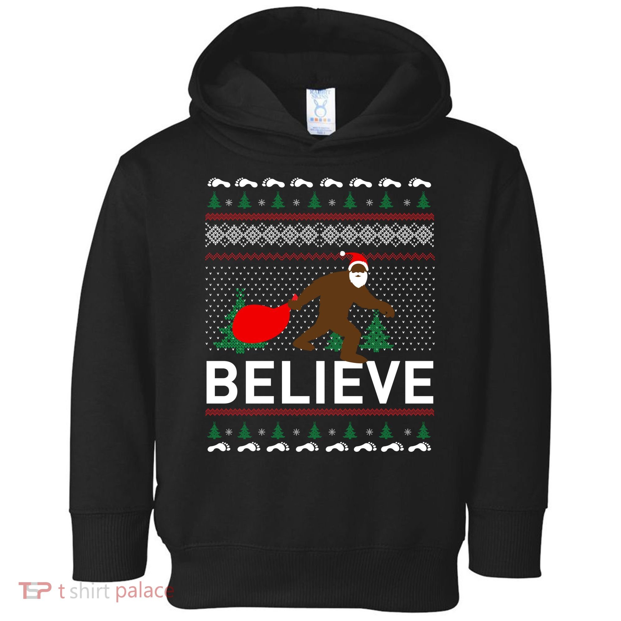 Big Foot Believe Ugly Christmas Sweater Toddler Hoodie