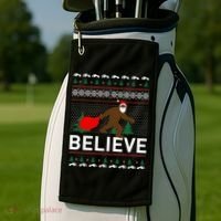 Big Foot Believe Ugly Christmas Sweater Golf Towel thumb 2