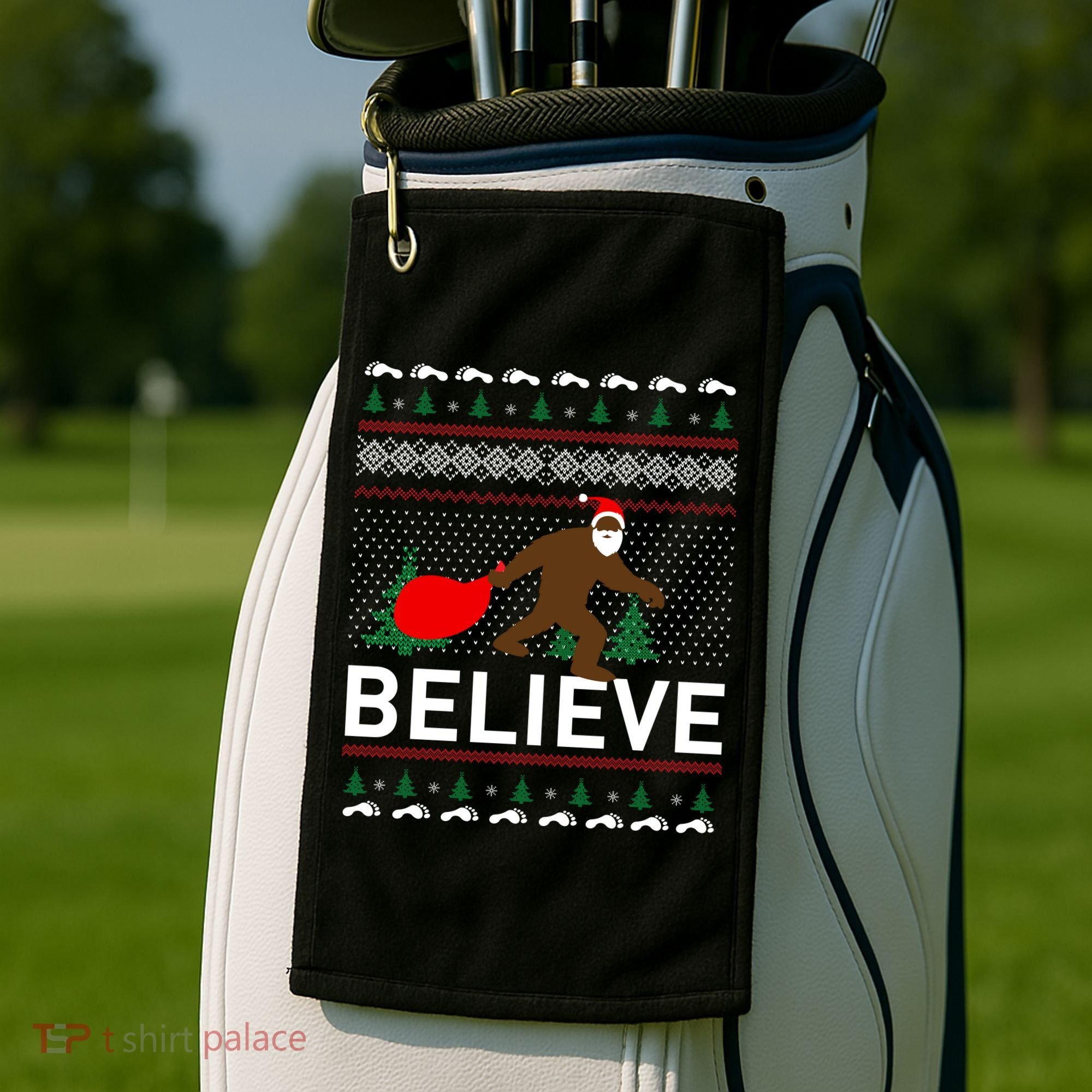 Big Foot Believe Ugly Christmas Sweater Golf Towel