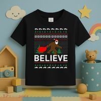 Big Foot Believe Ugly Christmas Sweater Toddler T-Shirt thumb 3
