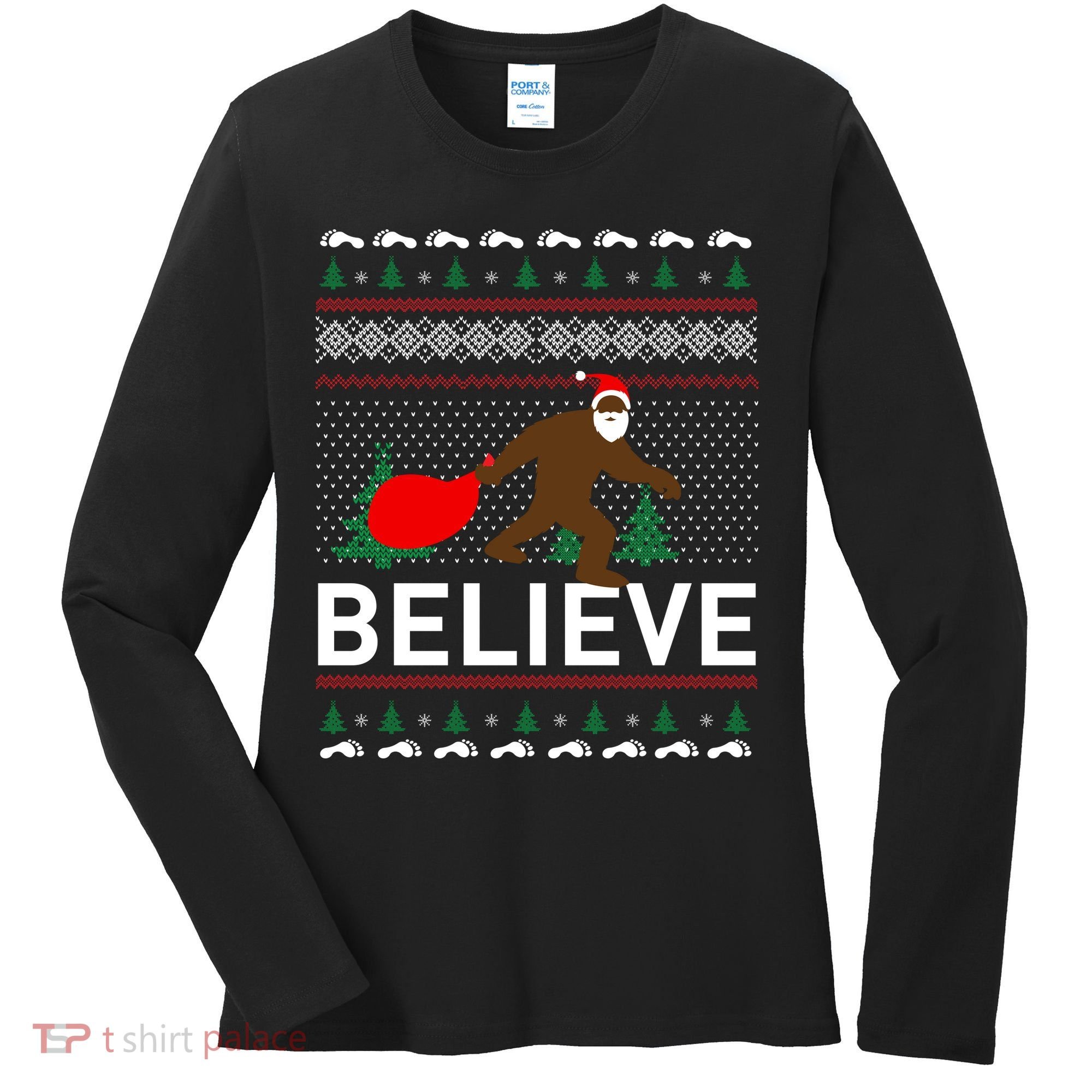 Big Foot Believe Ugly Christmas Sweater Women's Long Sleeve Shirt