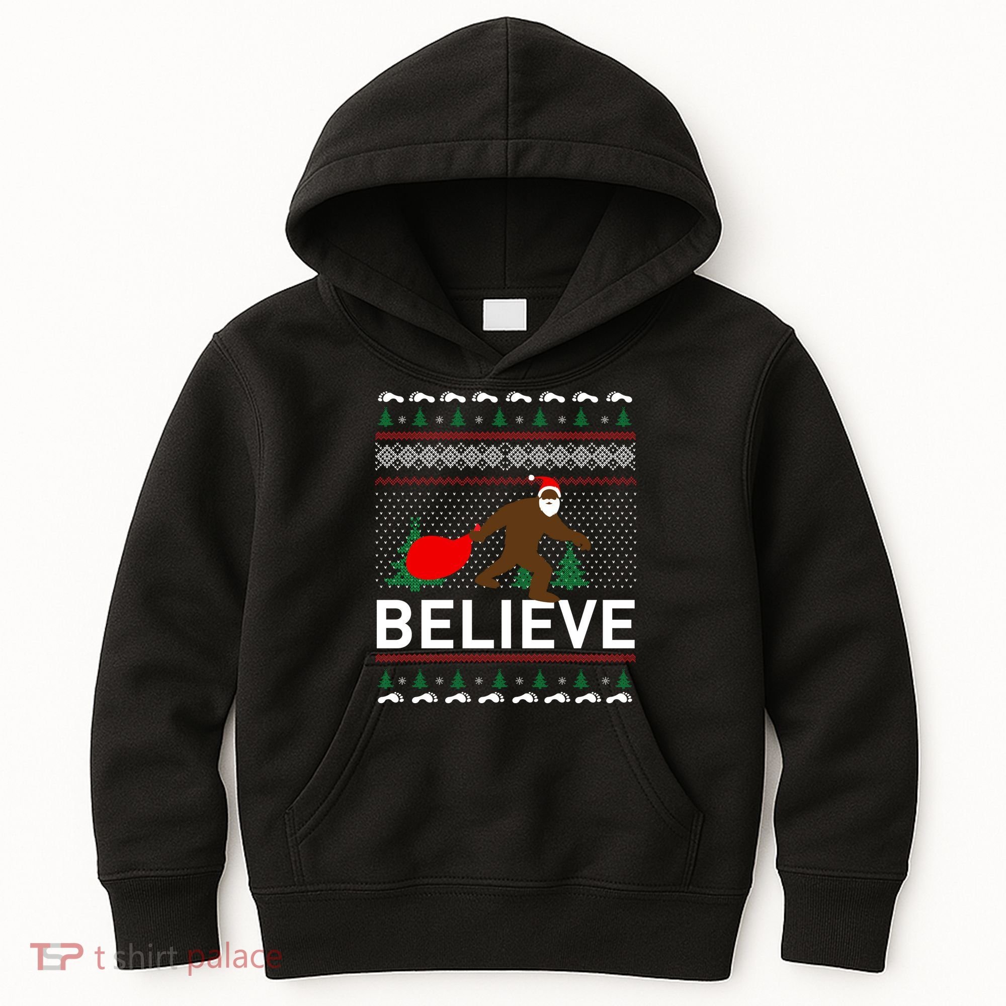 Big Foot Believe Ugly Christmas Sweater Kids Hoodie