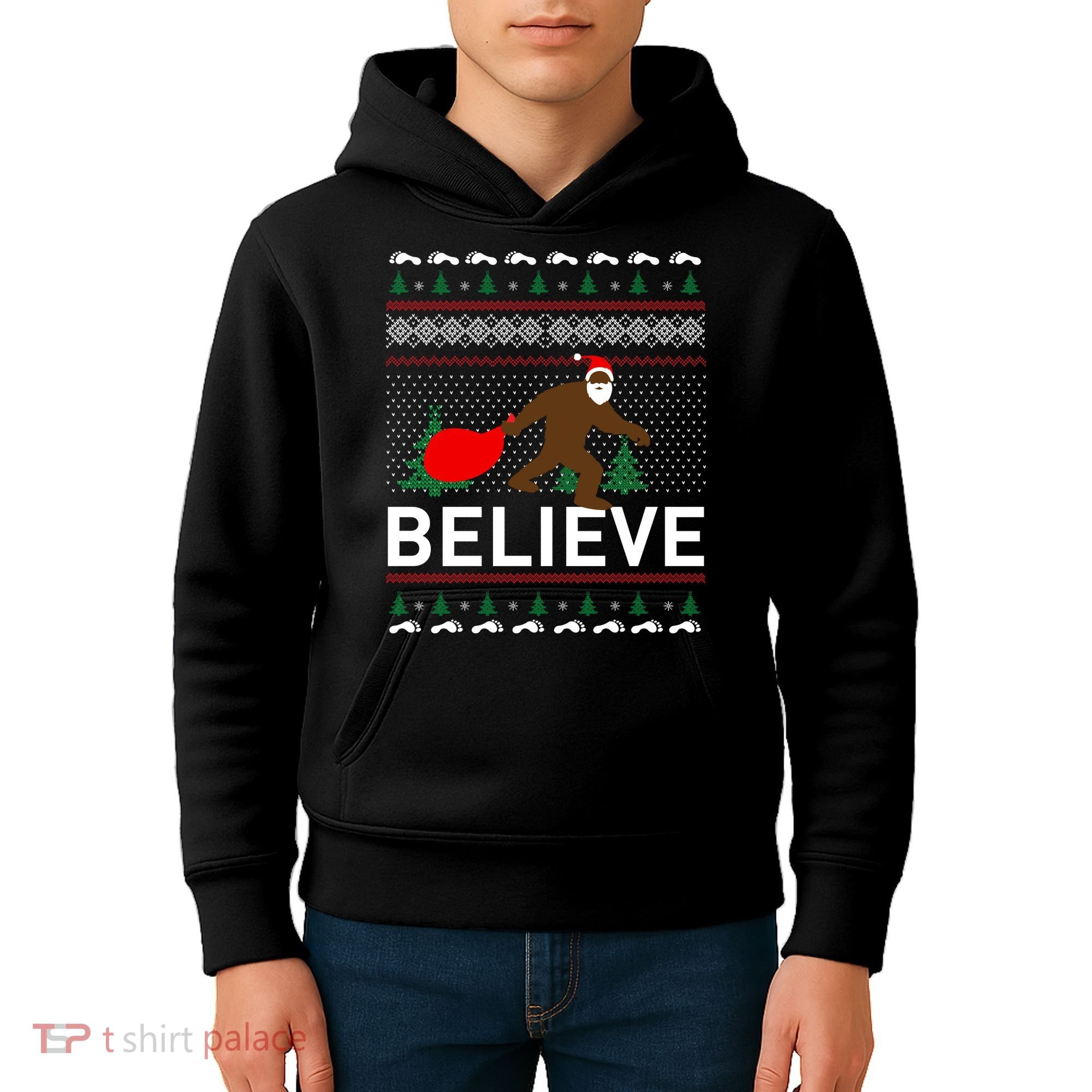 Big Foot Believe Ugly Christmas Sweater Kids Hoodie