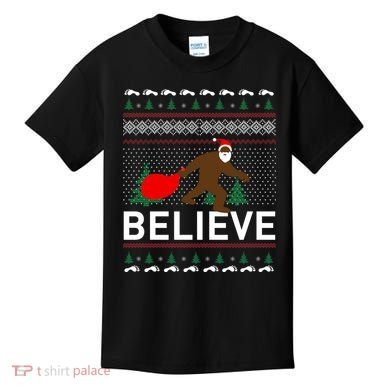 Big Foot Believe Ugly Christmas Sweater Kids T-Shirt