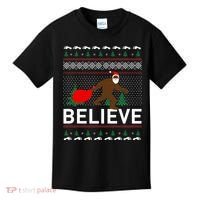Big Foot Believe Ugly Christmas Sweater Kids T-Shirt thumb 0
