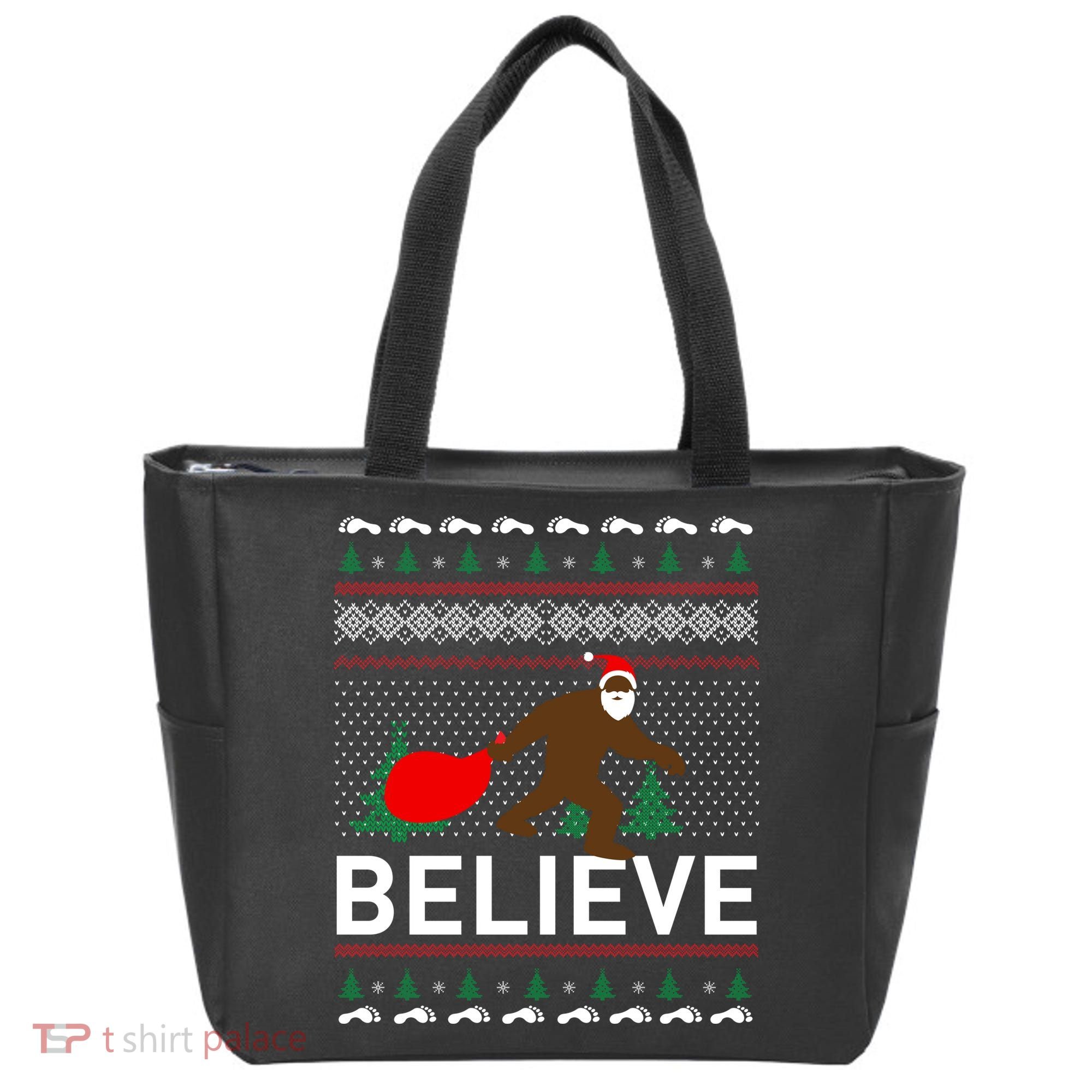 Big Foot Believe Ugly Christmas Sweater Tote Bag