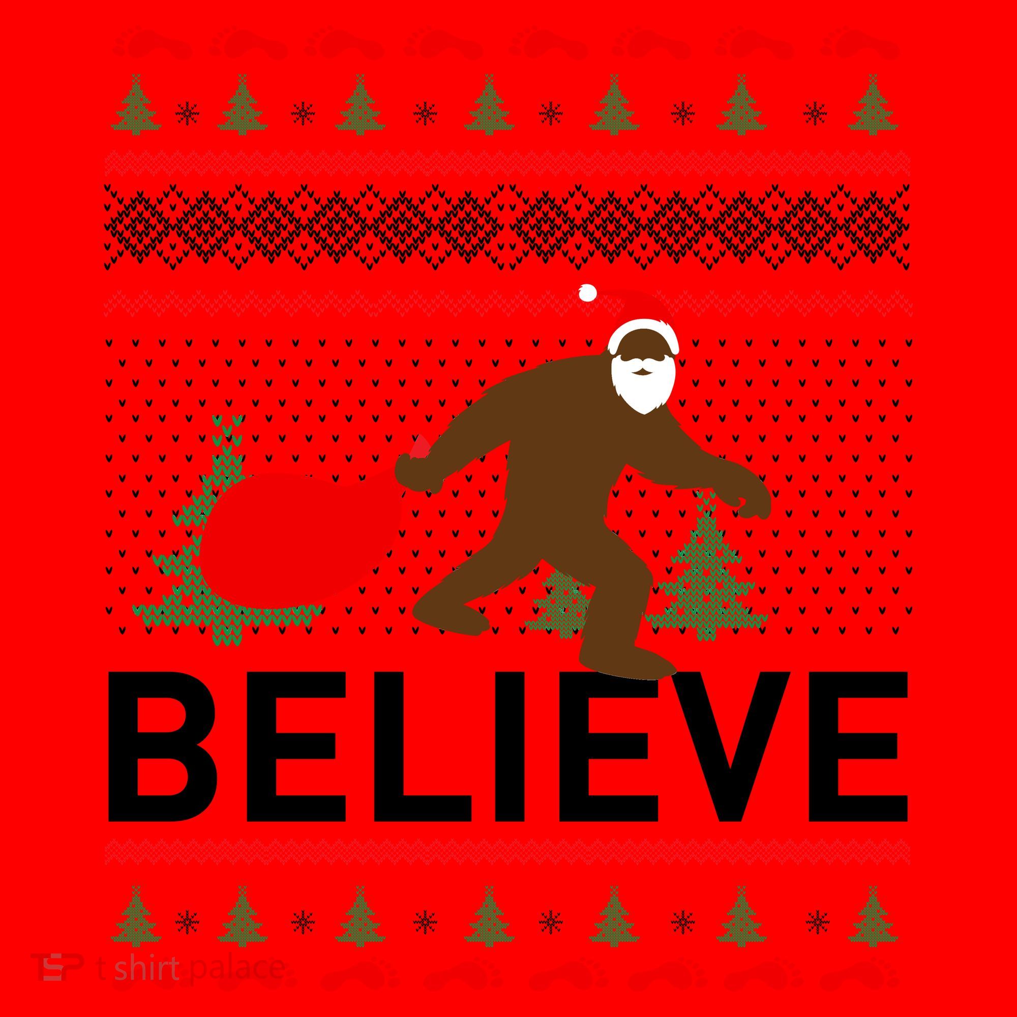 Big Foot Believe Ugly Christmas Sweater Santa Hat