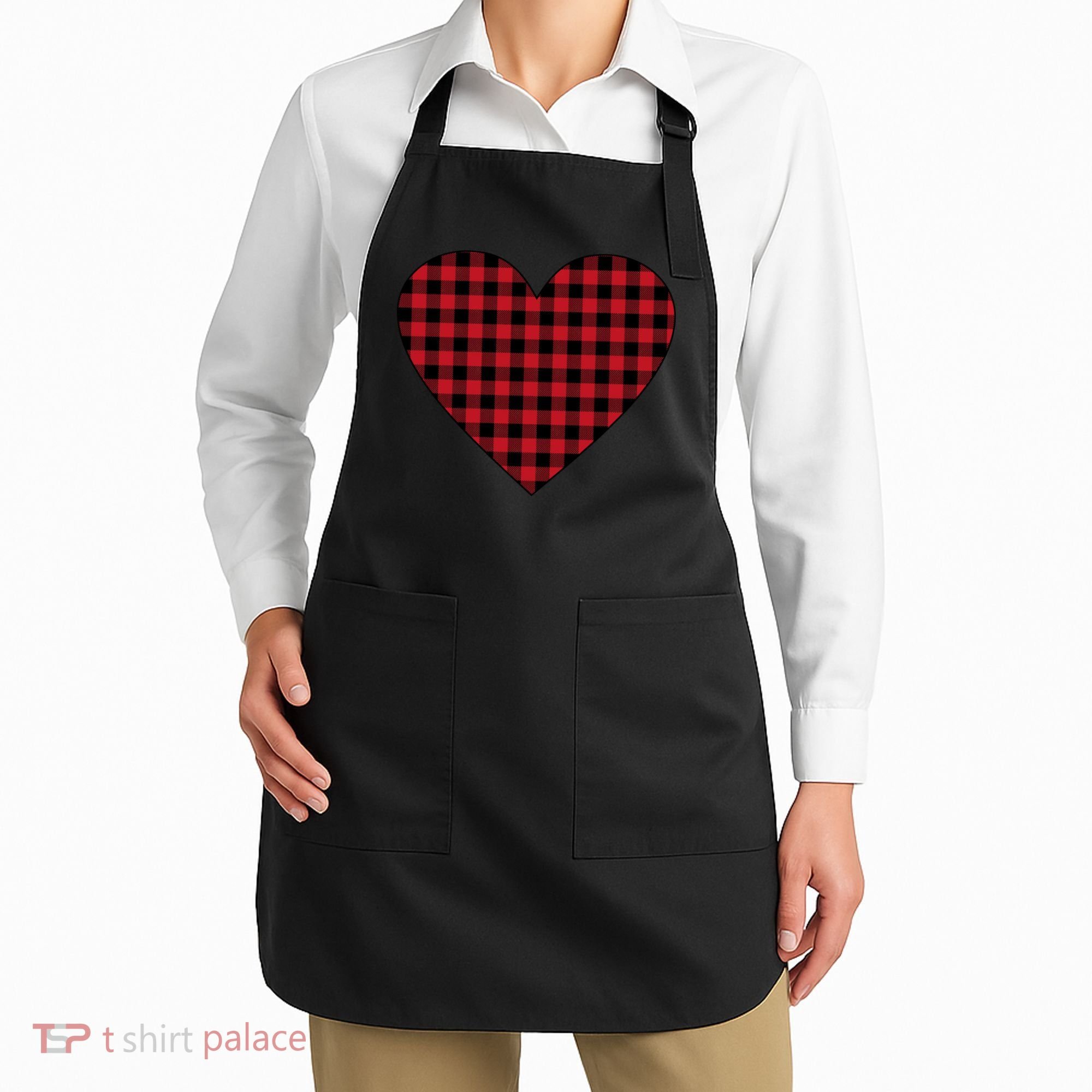 Big Heart Red Plaid Valentines Day Apron