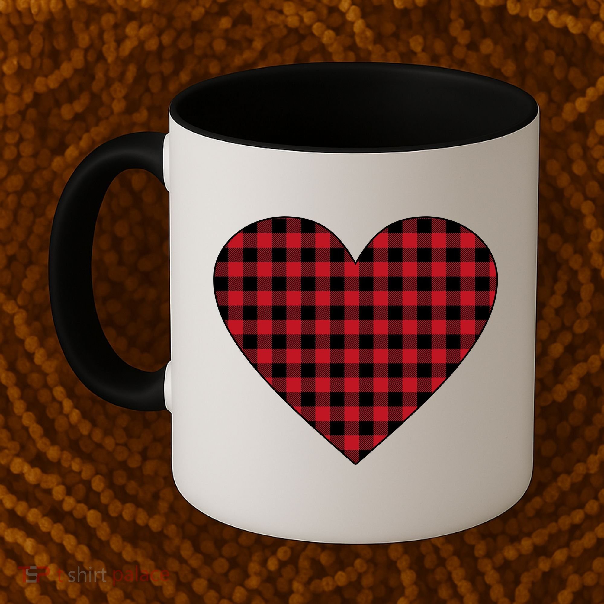 Big Heart Red Plaid Valentines Day Coffee Mug