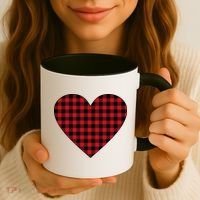 Big Heart Red Plaid Valentines Day Coffee Mug thumb 3