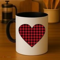 Big Heart Red Plaid Valentines Day Coffee Mug thumb 4