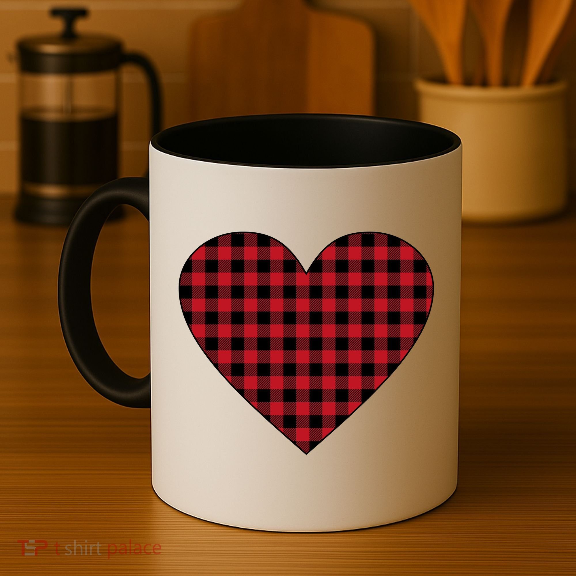 Big Heart Red Plaid Valentines Day Coffee Mug