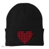 Big Heart Red Plaid Valentines Day Beanie thumb 0
